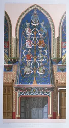 Decorative scheme with King Arthur and the Knights of the Round table, for a fireplace in Cesar Tower at Chateau de Pierrefonds, France